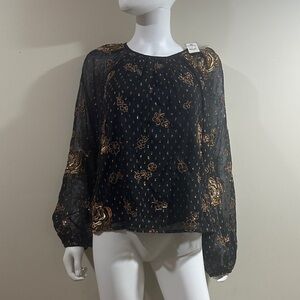 Express Medium Floral Black and Gold Women's Top NWT